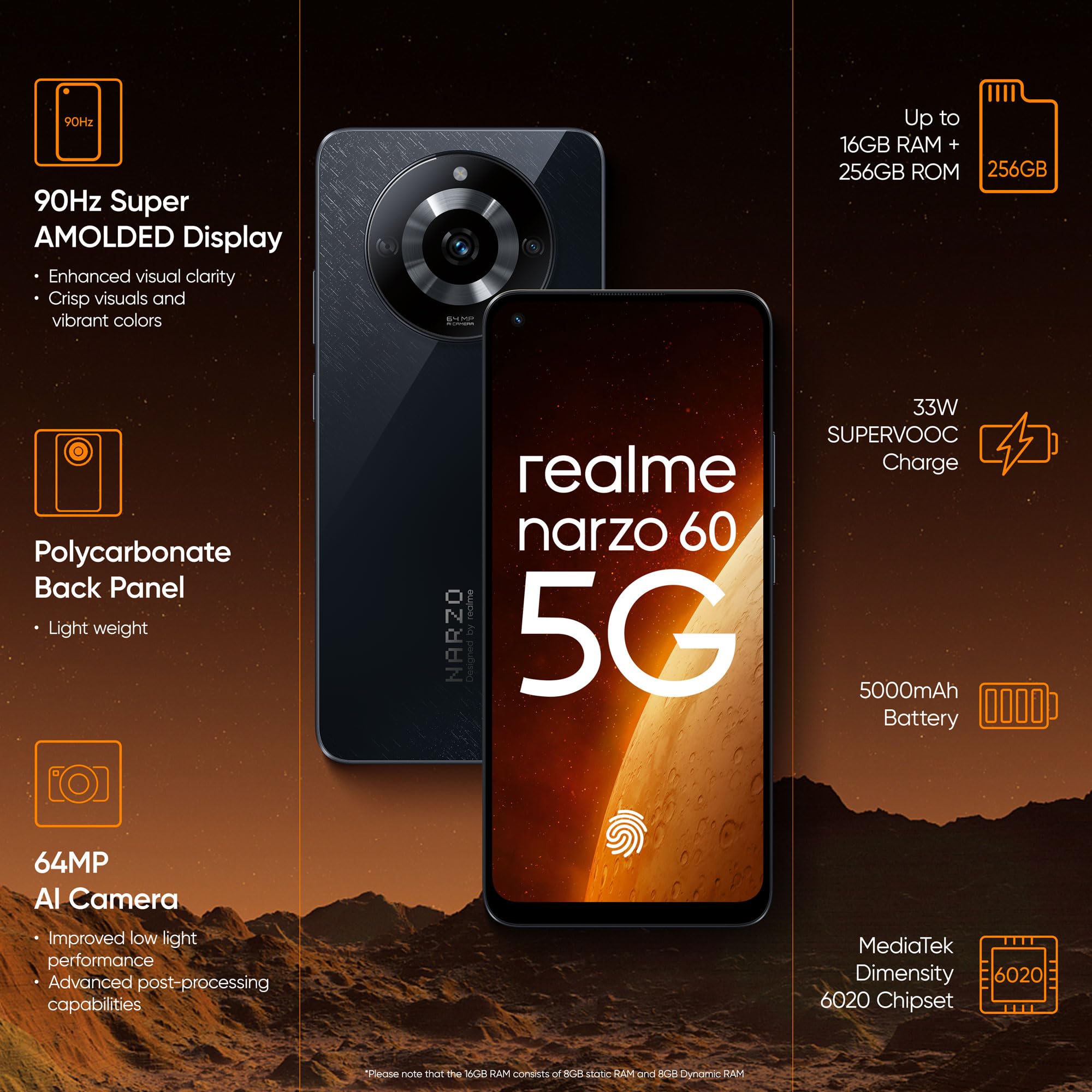 realme narzo 60 5G (Cosmic Black,8GB+128GB) | 90Hz Super AMOLED
